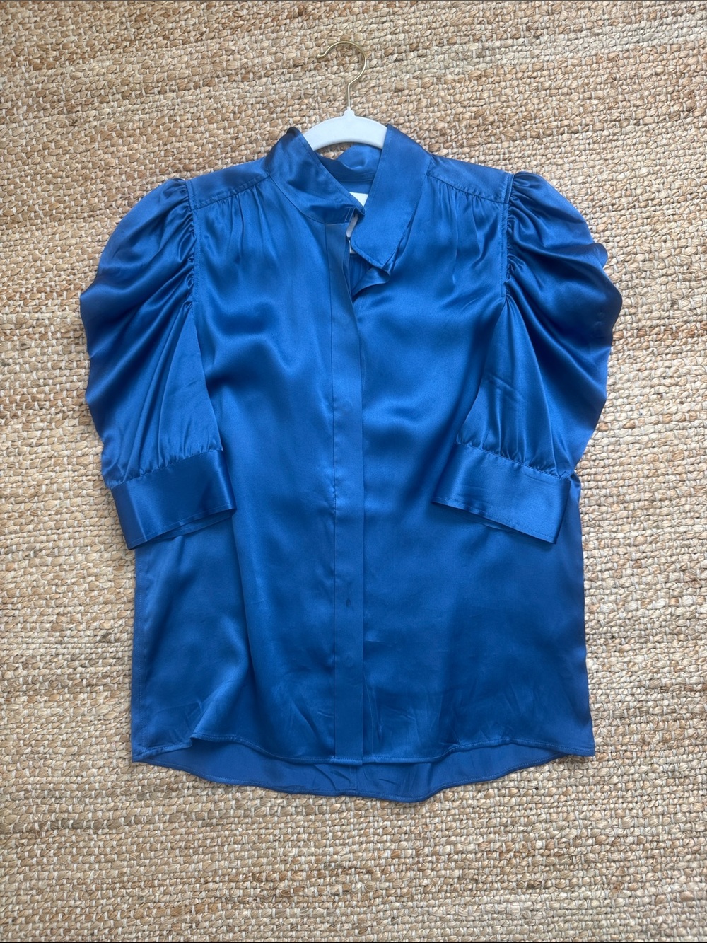 Frame Gillian silk Cobalt Satin Puff-Sleeve Blouse
